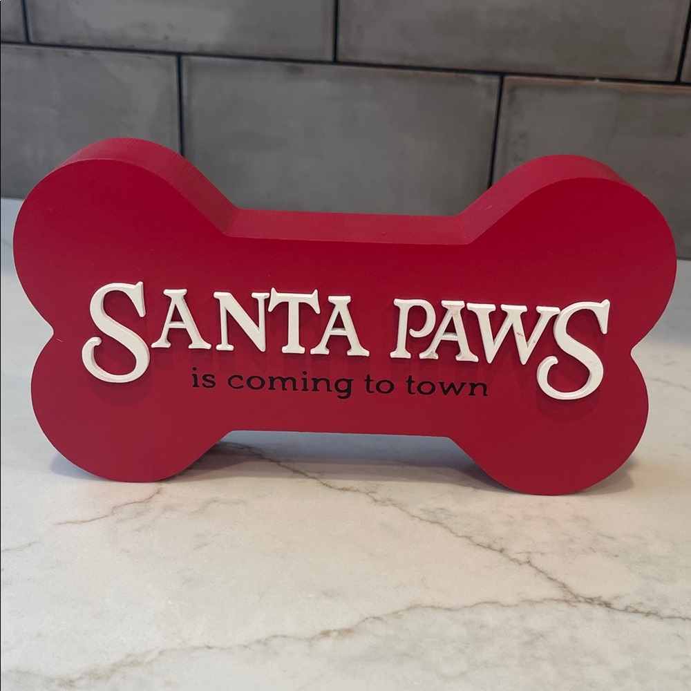 Santa Paws Festive Red Dog Bone Decor “Santa Paws Is Coming to Town!”